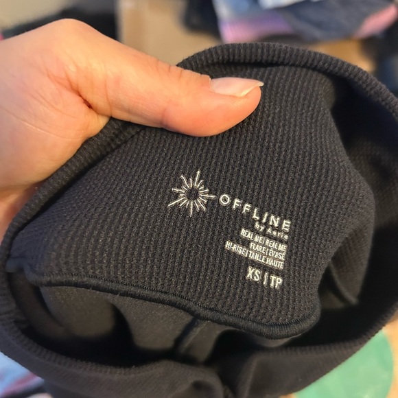 Aerie Real Me Black Waffle Knit High Rise Flare Leggings - Picture 6 of 8